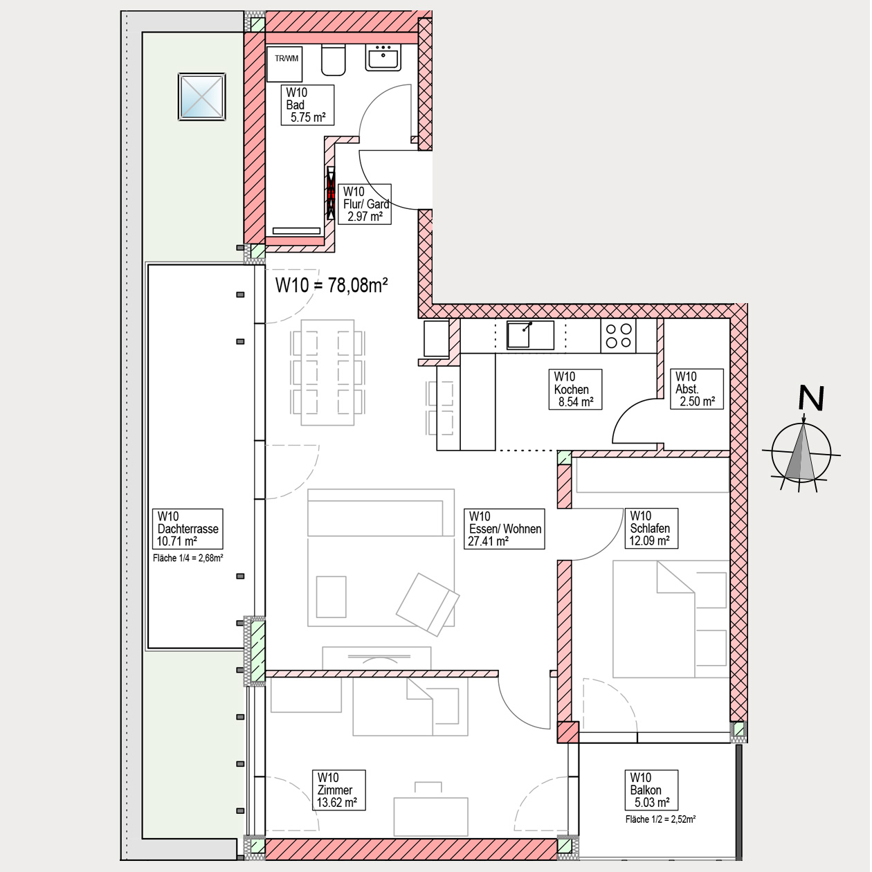 Grundriss, Wohnung kaufen, 3-Zimmer, 3-Zi-Wgn, Balkon