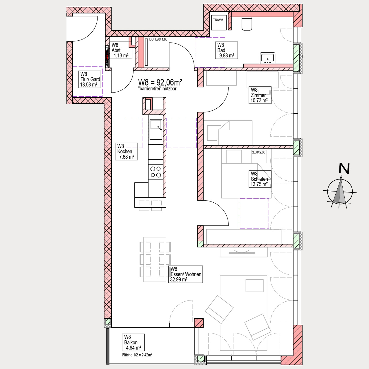 Grundriss, Wohnung kaufen, 3-Zimmer, 3-Zi-Wgn, Balkon, barrierefrei